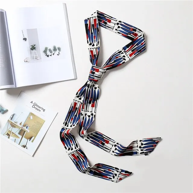 2020 Long Silk Skinny Neck Scarf Print Foulard Hair Scarves Head Band 190*5cm Bag Handle Ribbon Cap Tie Lady Belt