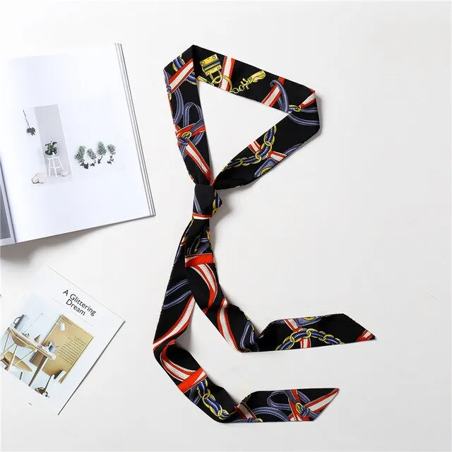 2020 Long Silk Skinny Neck Scarf Print Foulard Hair Scarves Head Band 190*5cm Bag Handle Ribbon Cap Tie Lady Belt