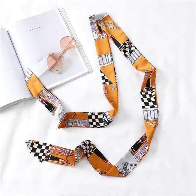 2020 Long Silk Skinny Neck Scarf Print Foulard Hair Scarves Head Band 190*5cm Bag Handle Ribbon Cap Tie Lady Belt