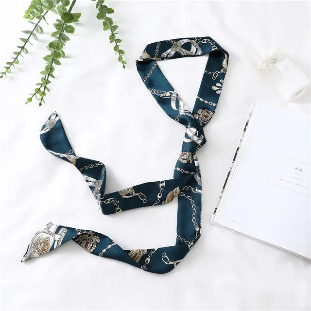2020 Long Silk Skinny Neck Scarf Print Foulard Hair Scarves Head Band 190*5cm Bag Handle Ribbon Cap Tie Lady Belt