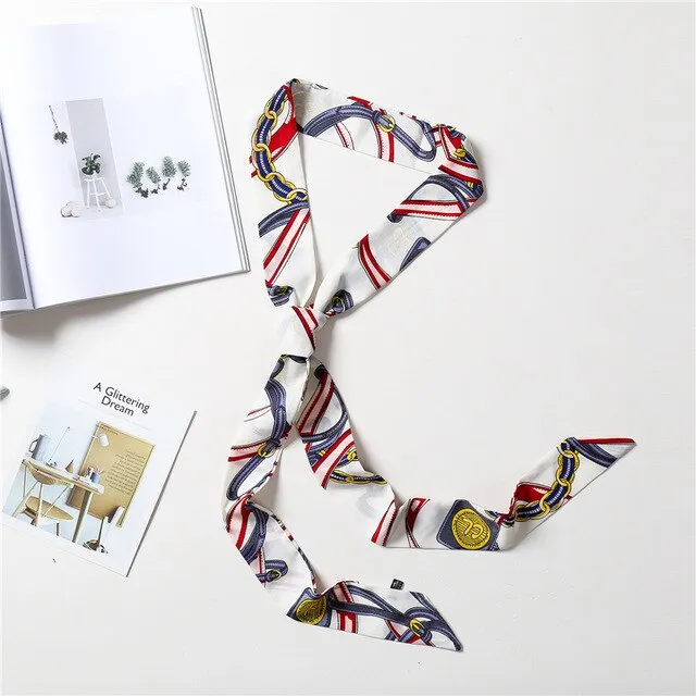 2020 Long Silk Skinny Neck Scarf Print Foulard Hair Scarves Head Band 190*5cm Bag Handle Ribbon Cap Tie Lady Belt