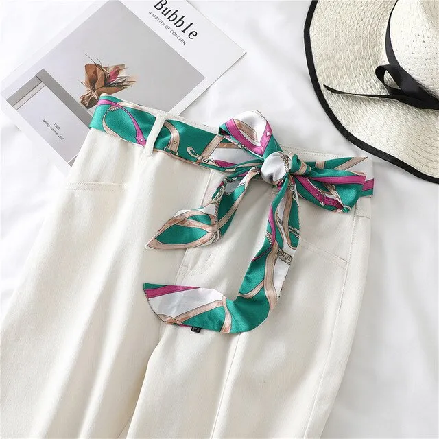 2020 Long Silk Skinny Neck Scarf Print Foulard Hair Scarves Head Band 190*5cm Bag Handle Ribbon Cap Tie Lady Belt