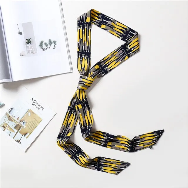 2020 Long Silk Skinny Neck Scarf Print Foulard Hair Scarves Head Band 190*5cm Bag Handle Ribbon Cap Tie Lady Belt