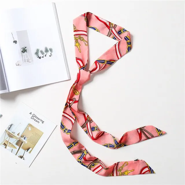 2020 Long Silk Skinny Neck Scarf Print Foulard Hair Scarves Head Band 190*5cm Bag Handle Ribbon Cap Tie Lady Belt