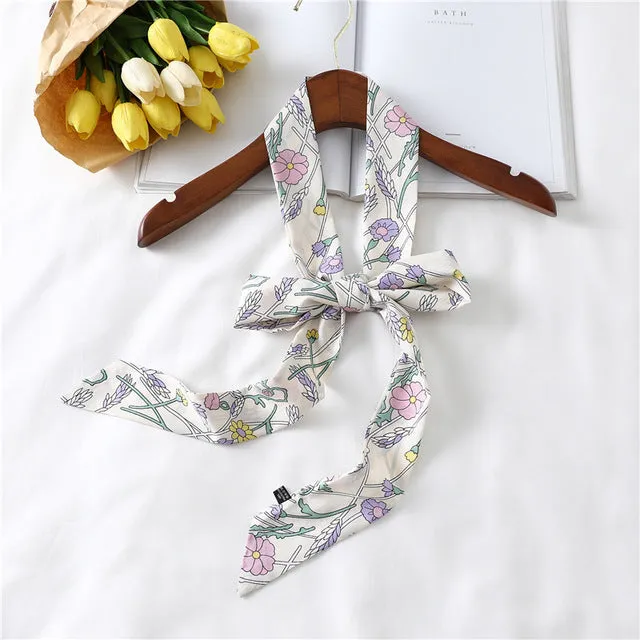 2020 Long Silk Skinny Neck Scarf Print Foulard Hair Scarves Head Band 190*5cm Bag Handle Ribbon Cap Tie Lady Belt