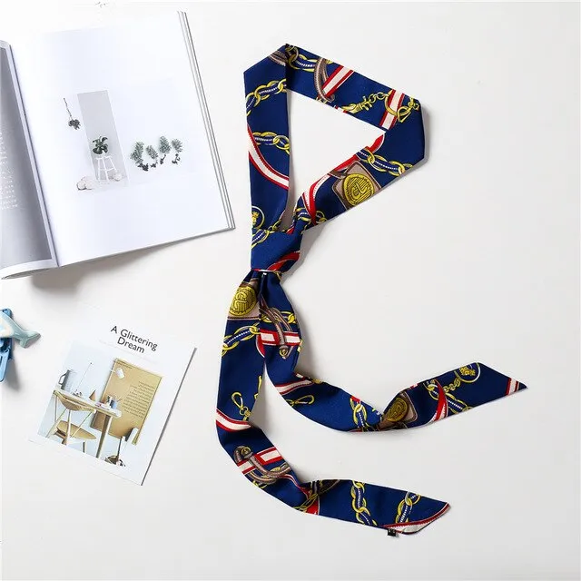 2020 Long Silk Skinny Neck Scarf Print Foulard Hair Scarves Head Band 190*5cm Bag Handle Ribbon Cap Tie Lady Belt