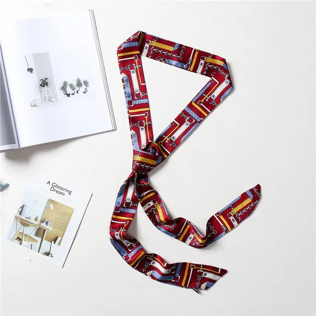 2020 Long Silk Skinny Neck Scarf Print Foulard Hair Scarves Head Band 190*5cm Bag Handle Ribbon Cap Tie Lady Belt