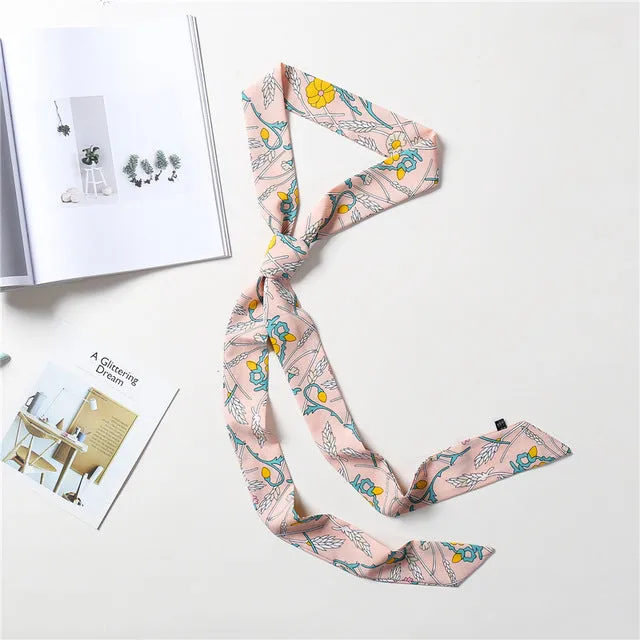 2020 Long Silk Skinny Neck Scarf Print Foulard Hair Scarves Head Band 190*5cm Bag Handle Ribbon Cap Tie Lady Belt