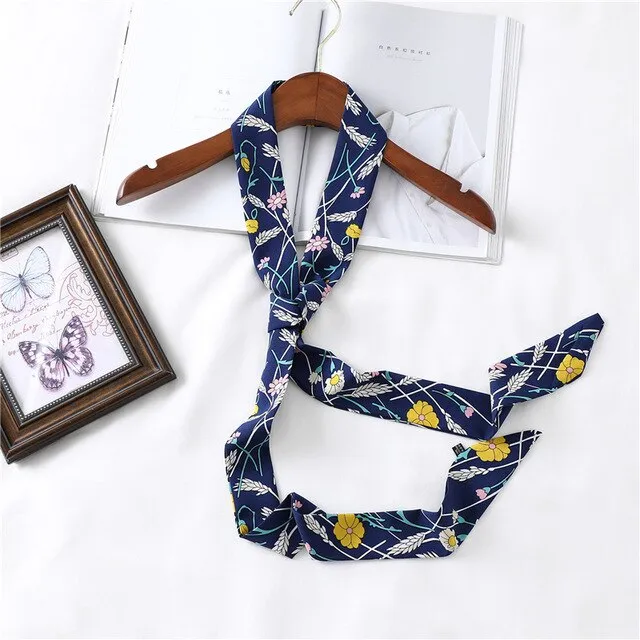 2020 Long Silk Skinny Neck Scarf Print Foulard Hair Scarves Head Band 190*5cm Bag Handle Ribbon Cap Tie Lady Belt