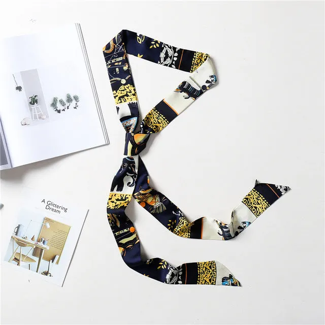 2020 Long Silk Skinny Neck Scarf Print Foulard Hair Scarves Head Band 190*5cm Bag Handle Ribbon Cap Tie Lady Belt