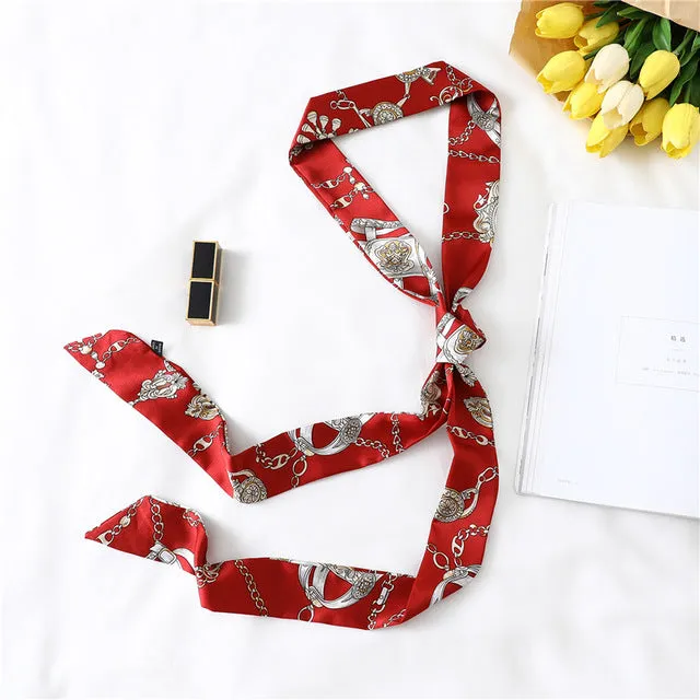 2020 Long Silk Skinny Neck Scarf Print Foulard Hair Scarves Head Band 190*5cm Bag Handle Ribbon Cap Tie Lady Belt