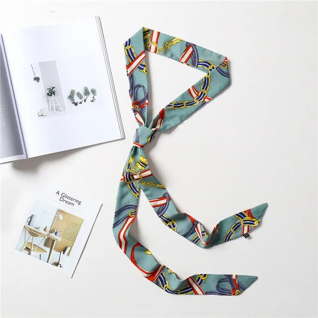 2020 Long Silk Skinny Neck Scarf Print Foulard Hair Scarves Head Band 190*5cm Bag Handle Ribbon Cap Tie Lady Belt