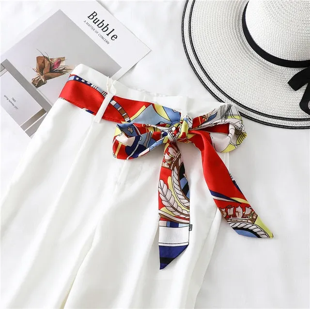 2020 Long Silk Skinny Neck Scarf Print Foulard Hair Scarves Head Band 190*5cm Bag Handle Ribbon Cap Tie Lady Belt