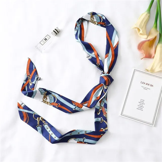 2020 Long Silk Skinny Neck Scarf Print Foulard Hair Scarves Head Band 190*5cm Bag Handle Ribbon Cap Tie Lady Belt