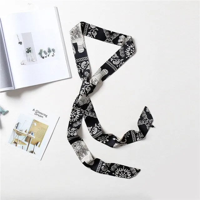 2020 Long Silk Skinny Neck Scarf Print Foulard Hair Scarves Head Band 190*5cm Bag Handle Ribbon Cap Tie Lady Belt