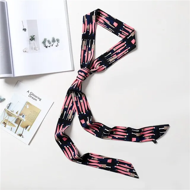 2020 Long Silk Skinny Neck Scarf Print Foulard Hair Scarves Head Band 190*5cm Bag Handle Ribbon Cap Tie Lady Belt