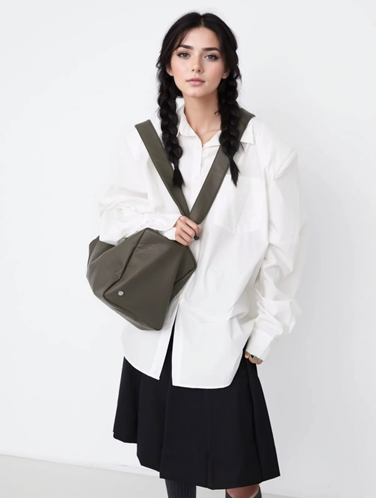 Durable Double Strap Crossbody Bag Large Capacity Soft Leather Shoulder Bag