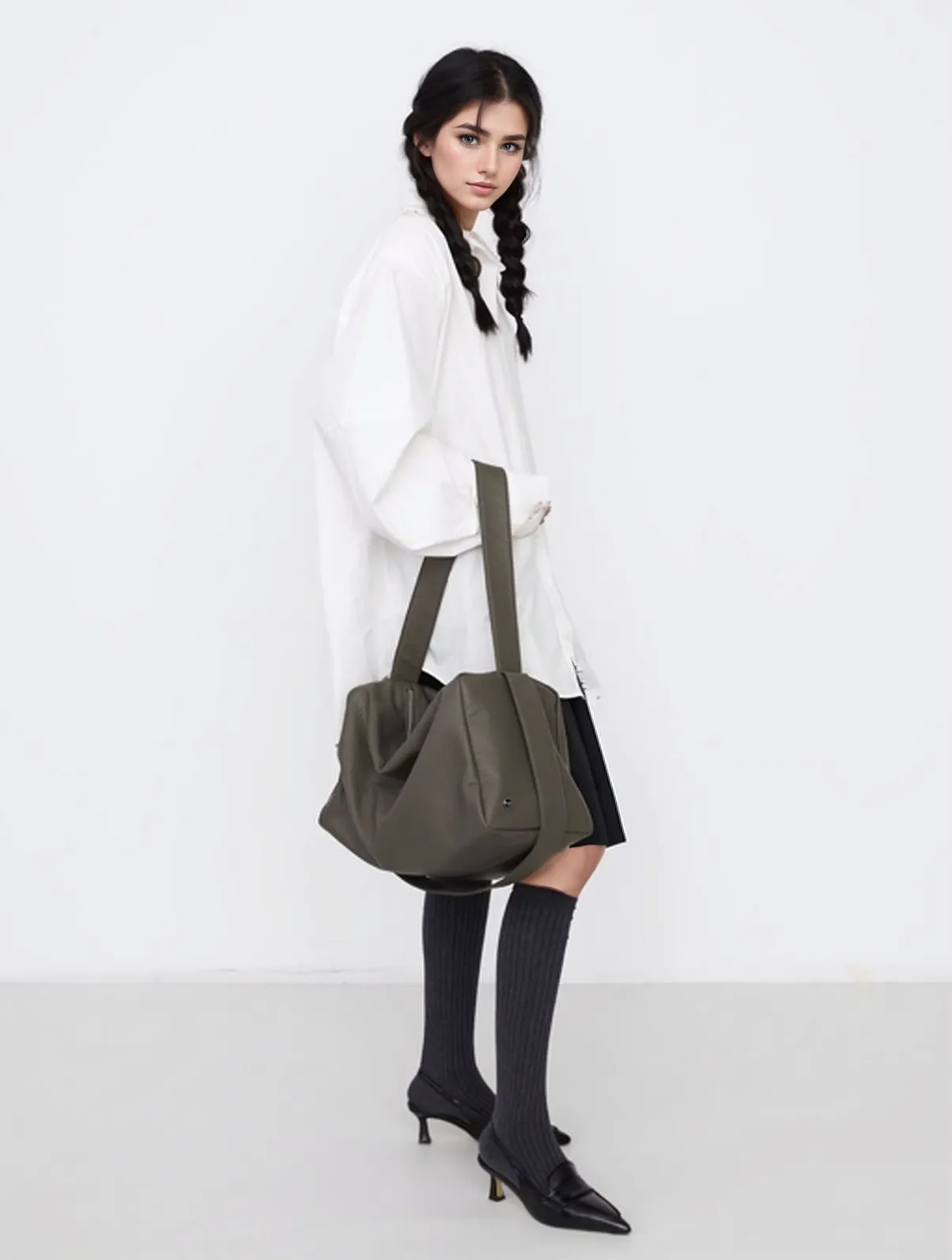 Durable Double Strap Crossbody Bag Large Capacity Soft Leather Shoulder Bag