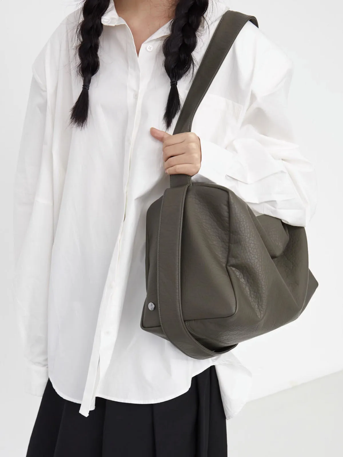 Durable Double Strap Crossbody Bag Large Capacity Soft Leather Shoulder Bag
