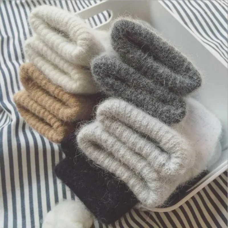Elastic Solid-Colored Full Finger Soft Knitted Winter Mittens