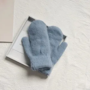 Elastic Solid-Colored Full Finger Soft Knitted Winter Mittens