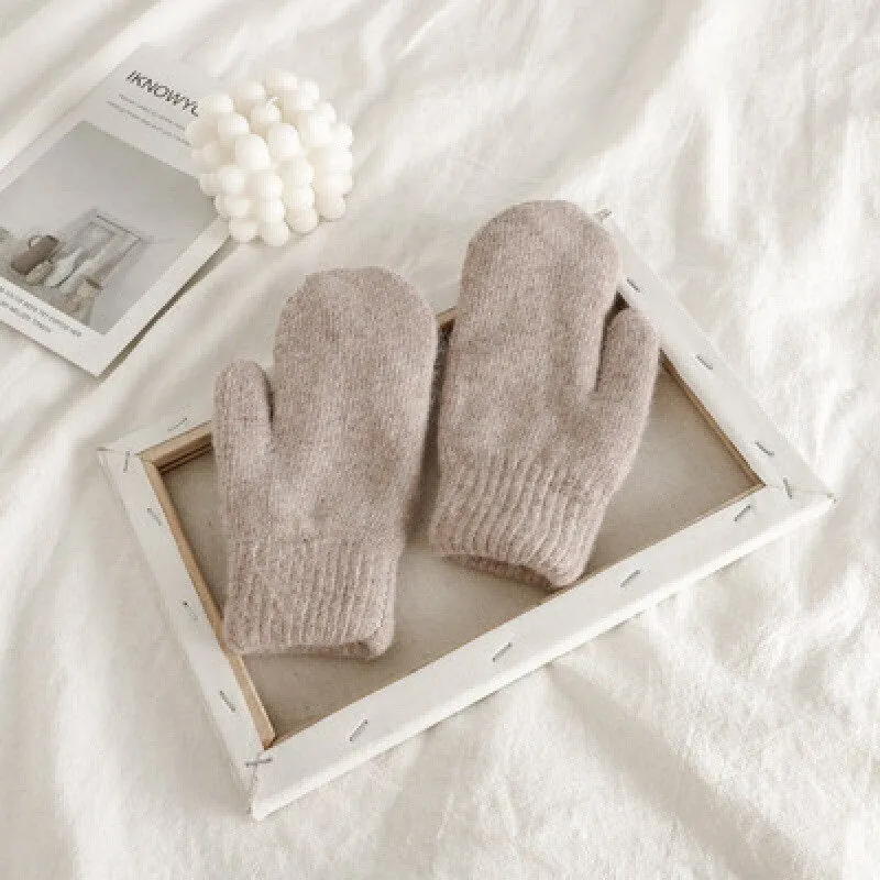 Elastic Solid-Colored Full Finger Soft Knitted Winter Mittens
