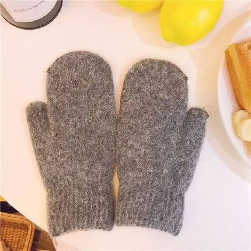Elastic Solid-Colored Full Finger Soft Knitted Winter Mittens