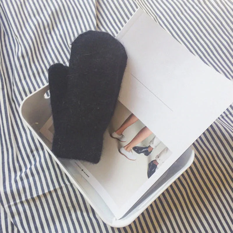 Elastic Solid-Colored Full Finger Soft Knitted Winter Mittens