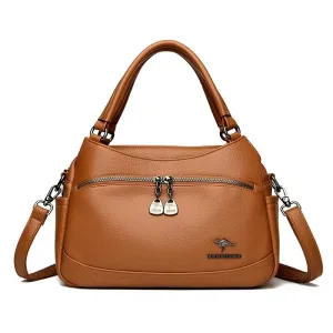 Genuine Leather Tote Bags Women's Soft Zipper Pocket Large Crossbody Handbags