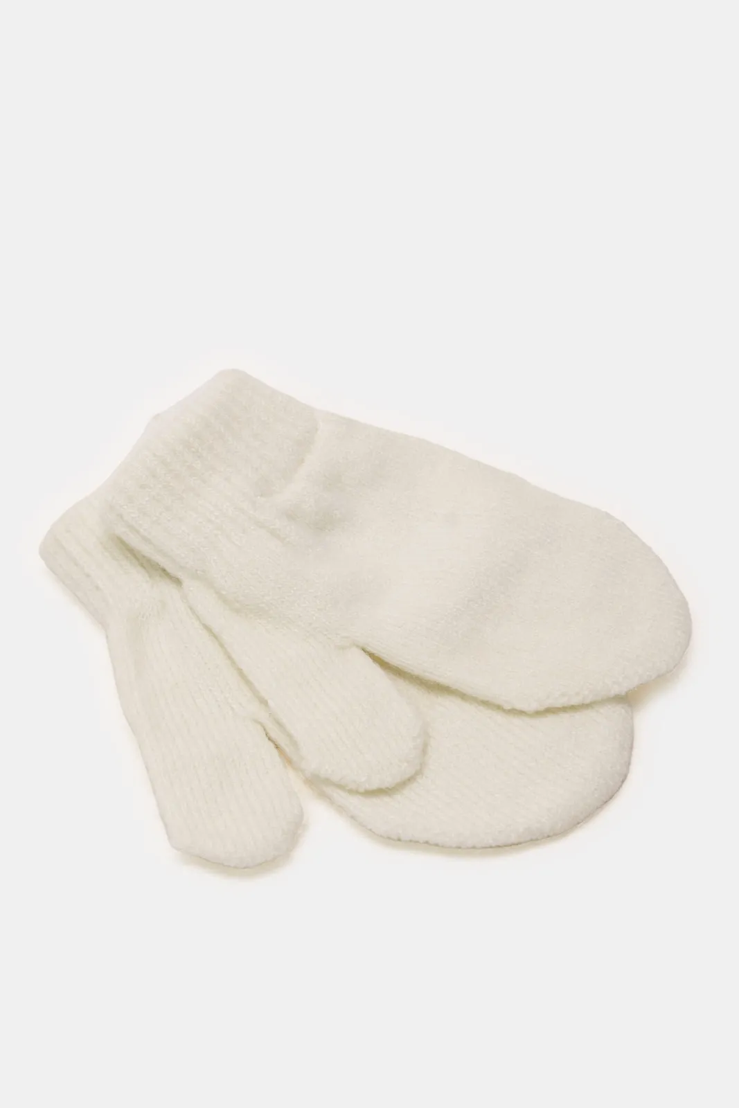 Girls White Knitted Cap With Gloves Set (2 Piece)
