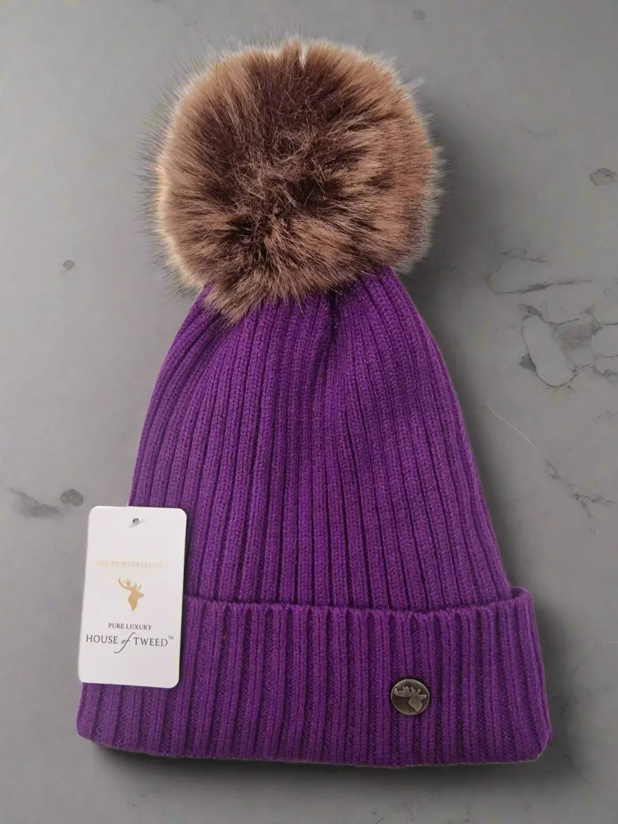 House Of Tweed Womens Luxury Bobble Beanie Hat Warm Pom Pom Ladies Wooly