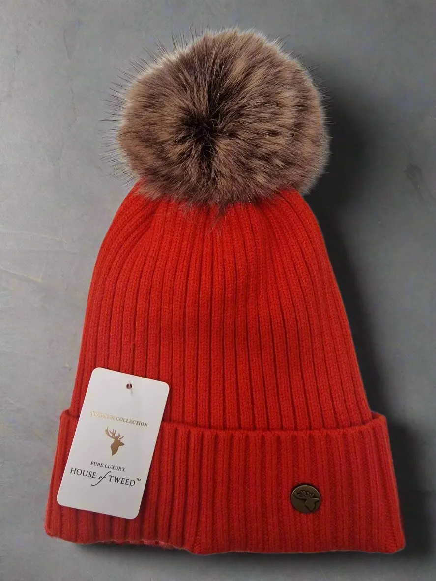 House Of Tweed Womens Luxury Bobble Beanie Hat Warm Pom Pom Ladies Wooly