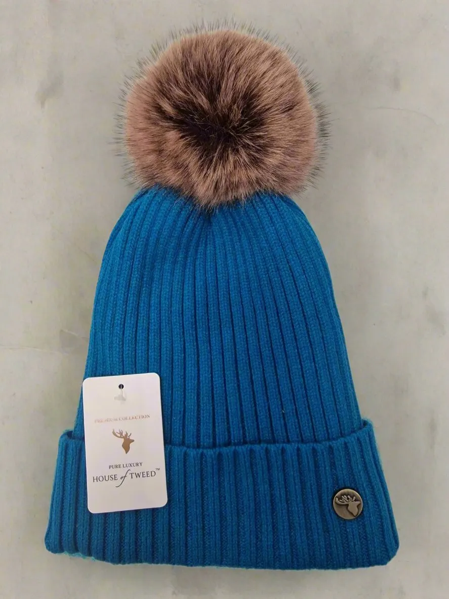 House Of Tweed Womens Luxury Bobble Beanie Hat Warm Pom Pom Ladies Wooly