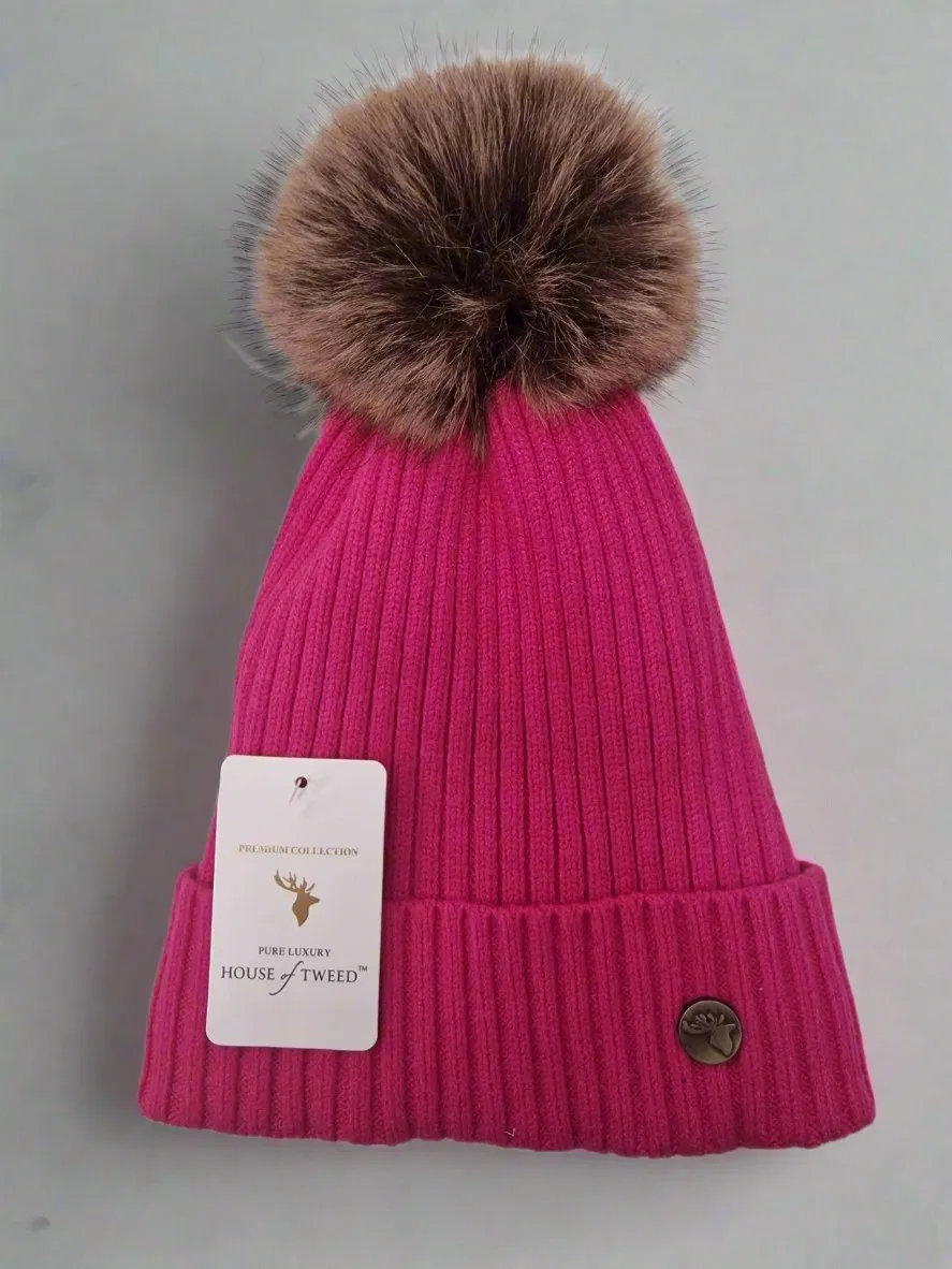 House Of Tweed Womens Luxury Bobble Beanie Hat Warm Pom Pom Ladies Wooly
