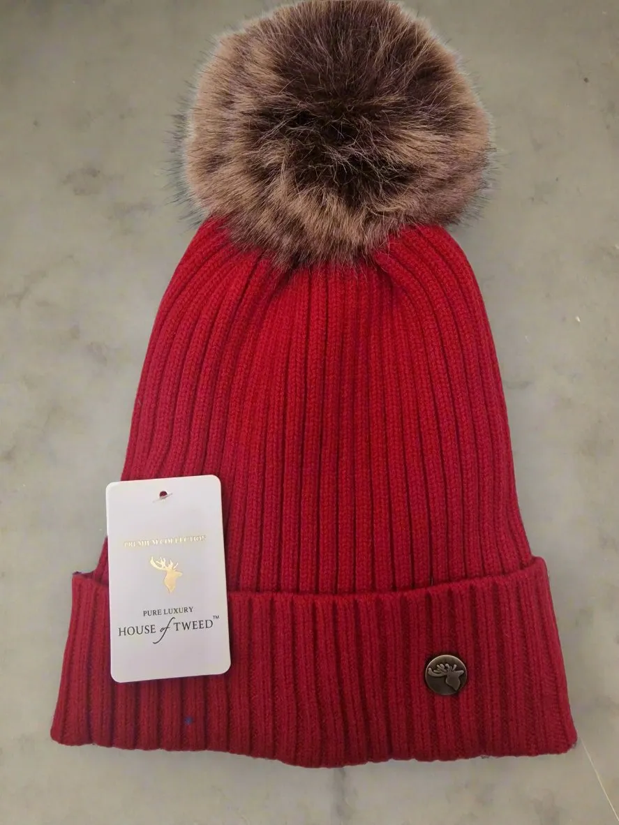 House Of Tweed Womens Luxury Bobble Beanie Hat Warm Pom Pom Ladies Wooly