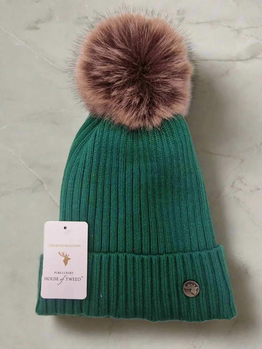 House Of Tweed Womens Luxury Bobble Beanie Hat Warm Pom Pom Ladies Wooly