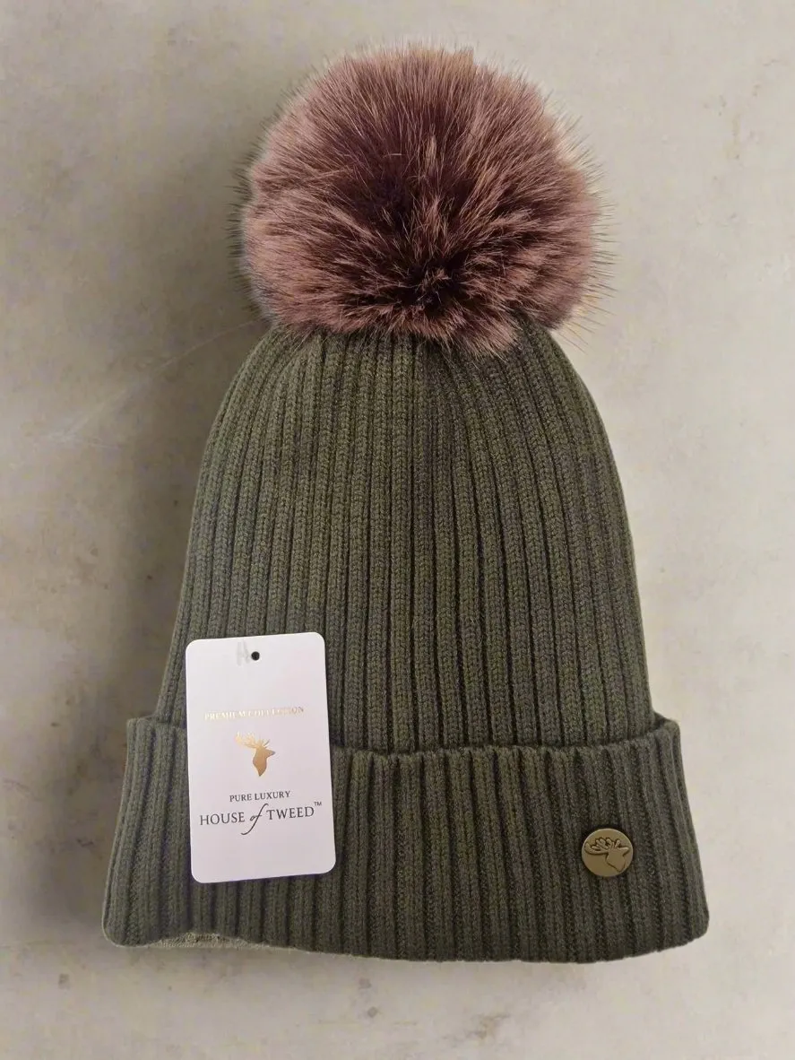 House Of Tweed Womens Luxury Bobble Beanie Hat Warm Pom Pom Ladies Wooly