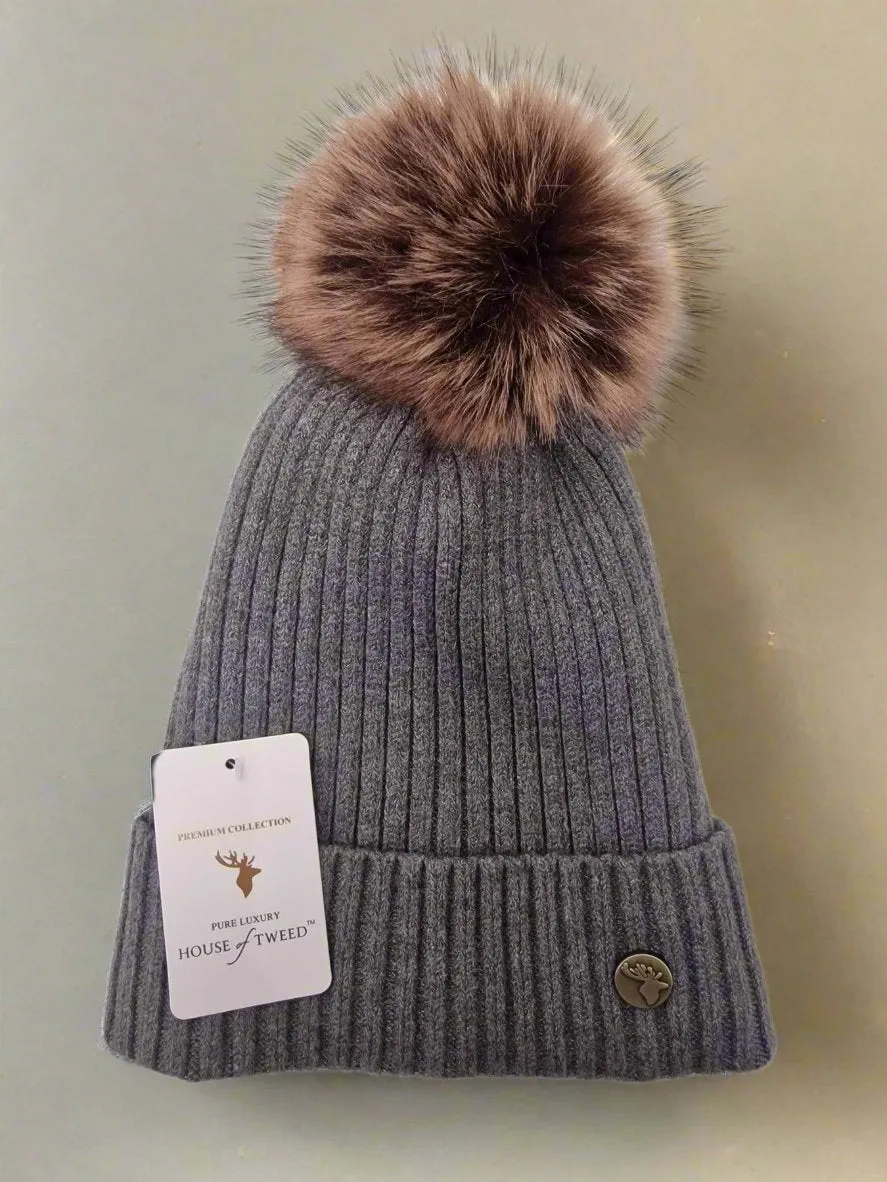 House Of Tweed Womens Luxury Bobble Beanie Hat Warm Pom Pom Ladies Wooly