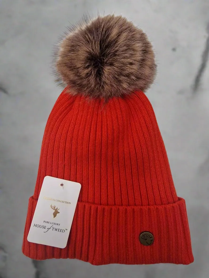 House Of Tweed Womens Luxury Bobble Beanie Hat Warm Pom Pom Ladies Wooly