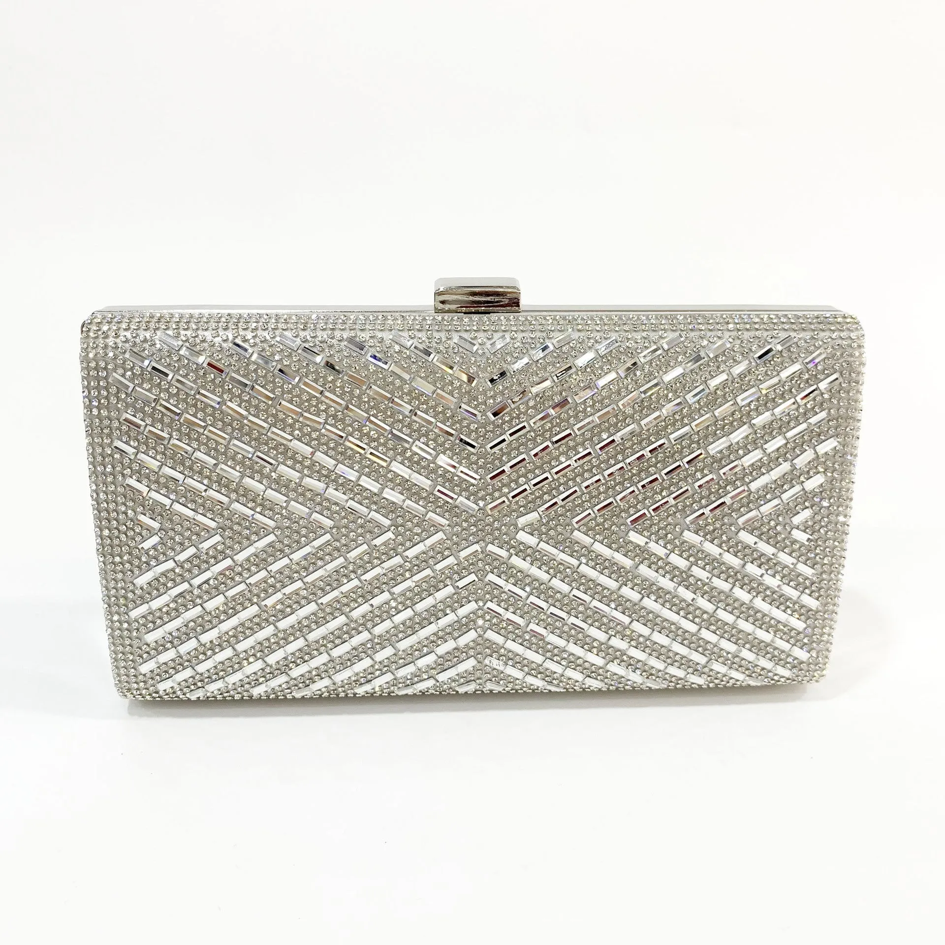 Luxy Moon X-Striped Rhinestone Hand-held Evening Clutch Bag