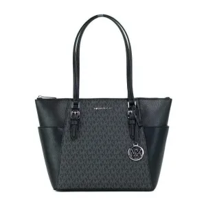 Michael Kors Charlotte Black PVC Leather Large Top Zip Tote Handbag Bag Purse