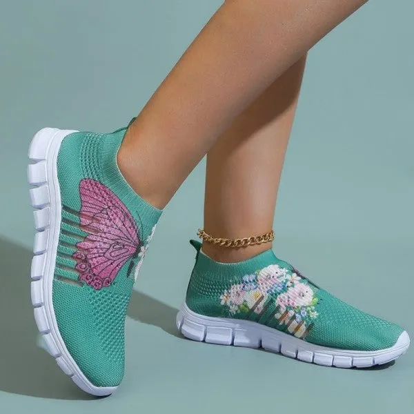 sealbeer - Cyan Casual Patchwork Printing Round Comfortable Shoes