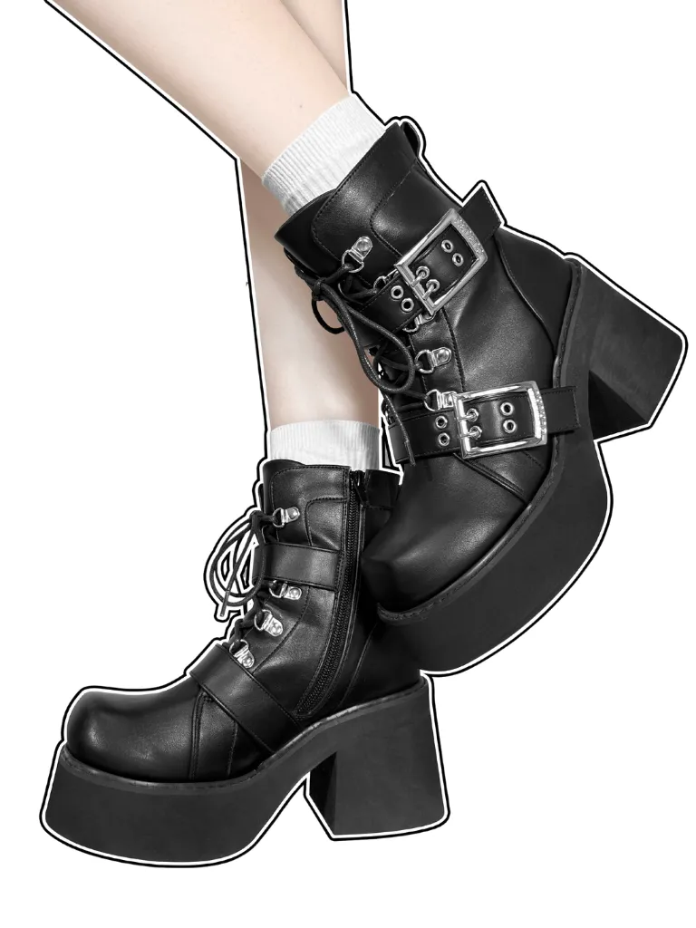 Short Punk Matte Plat Square Subculture Toe y2k Black Boots