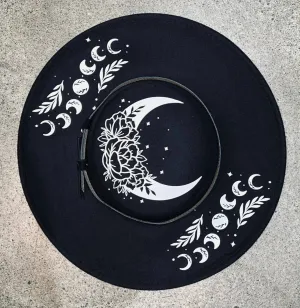Vegan Felt Wide Brim Hat Floral moon"