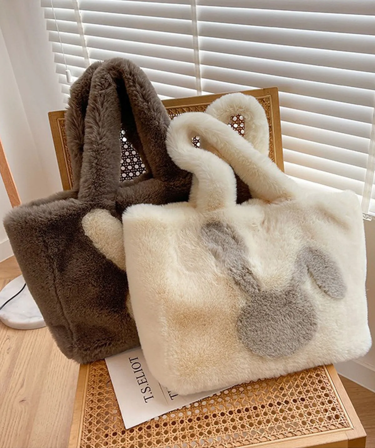 Winter Large Capacity Fluffy Tote Bag Rabbit Print Plush Shoulder Bag