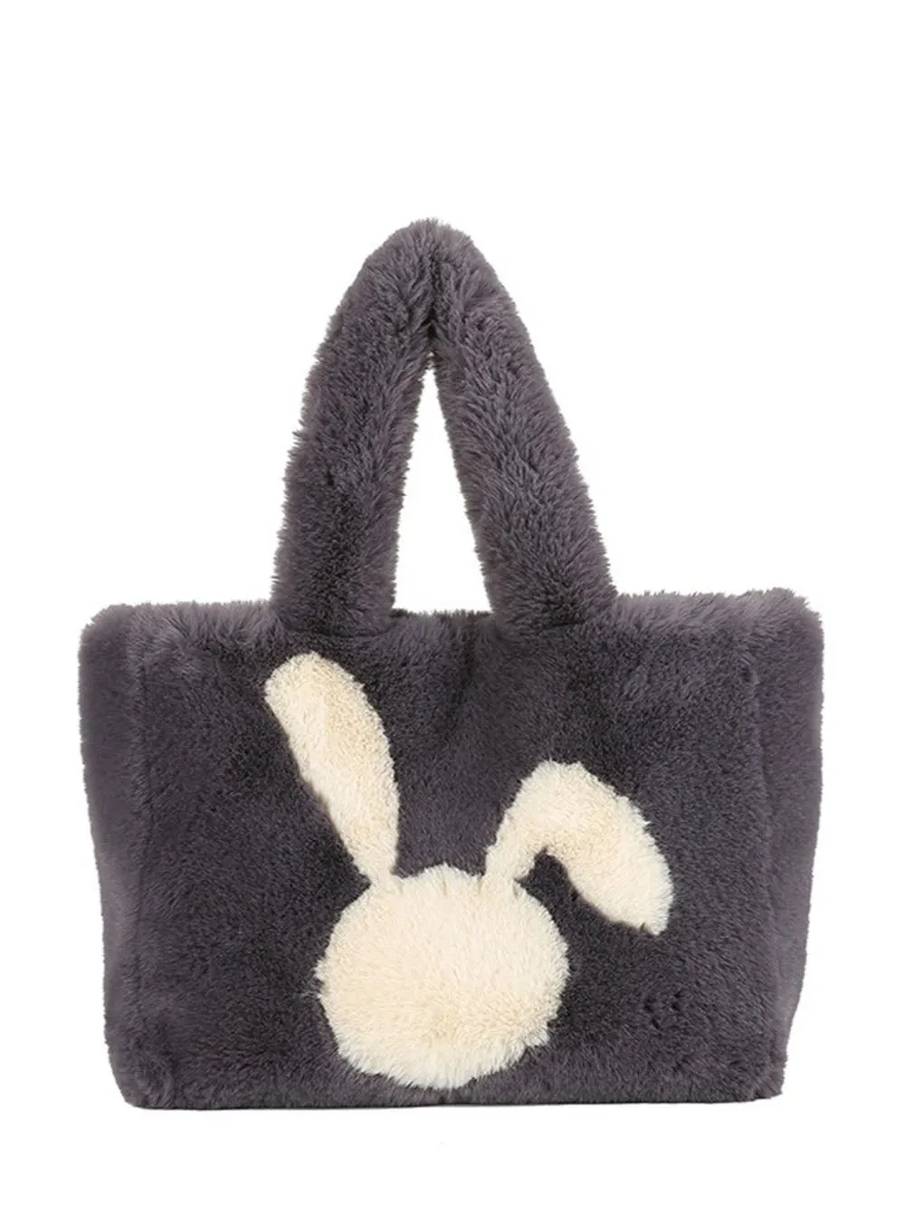 Winter Large Capacity Fluffy Tote Bag Rabbit Print Plush Shoulder Bag
