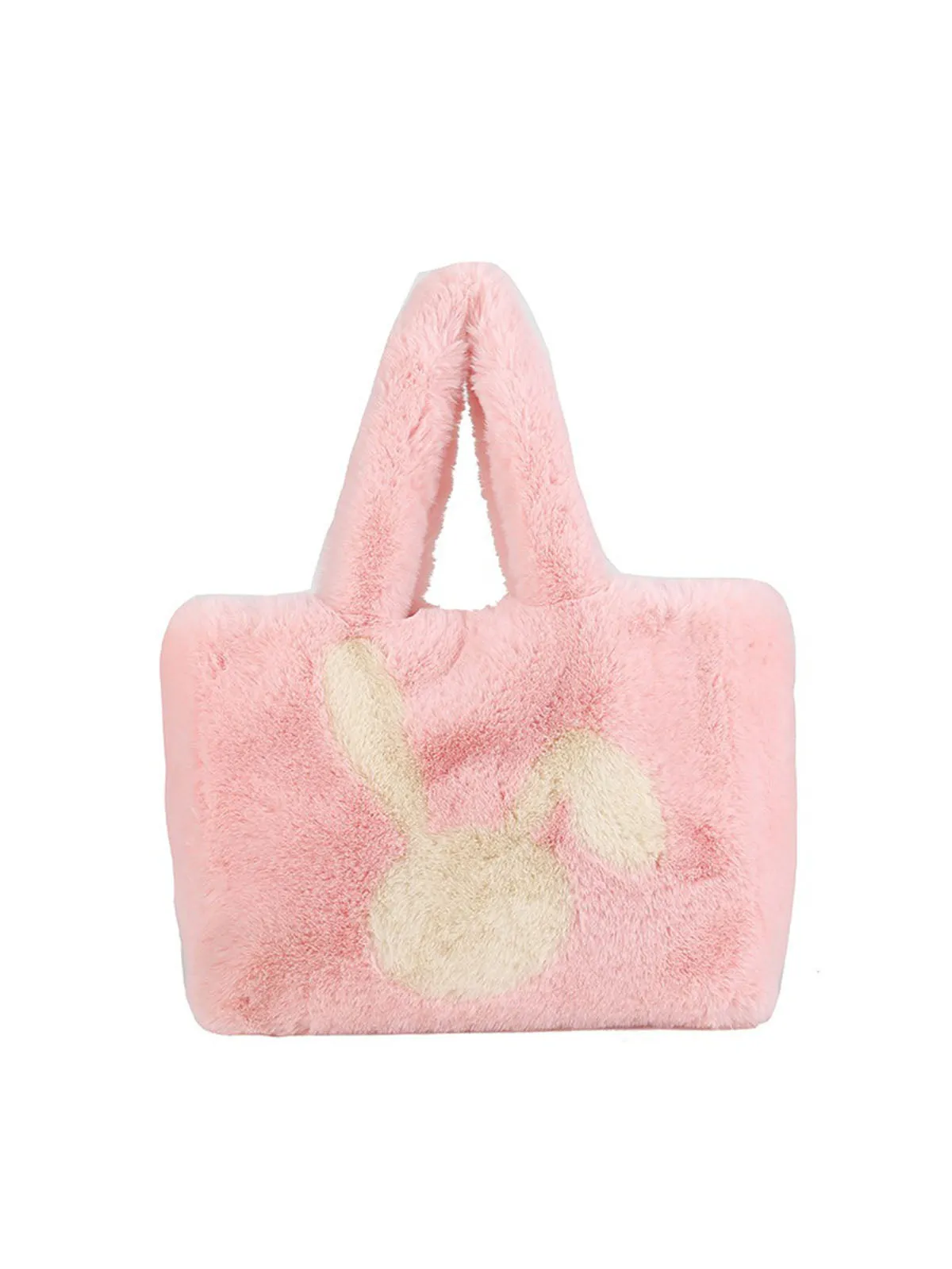 Winter Large Capacity Fluffy Tote Bag Rabbit Print Plush Shoulder Bag