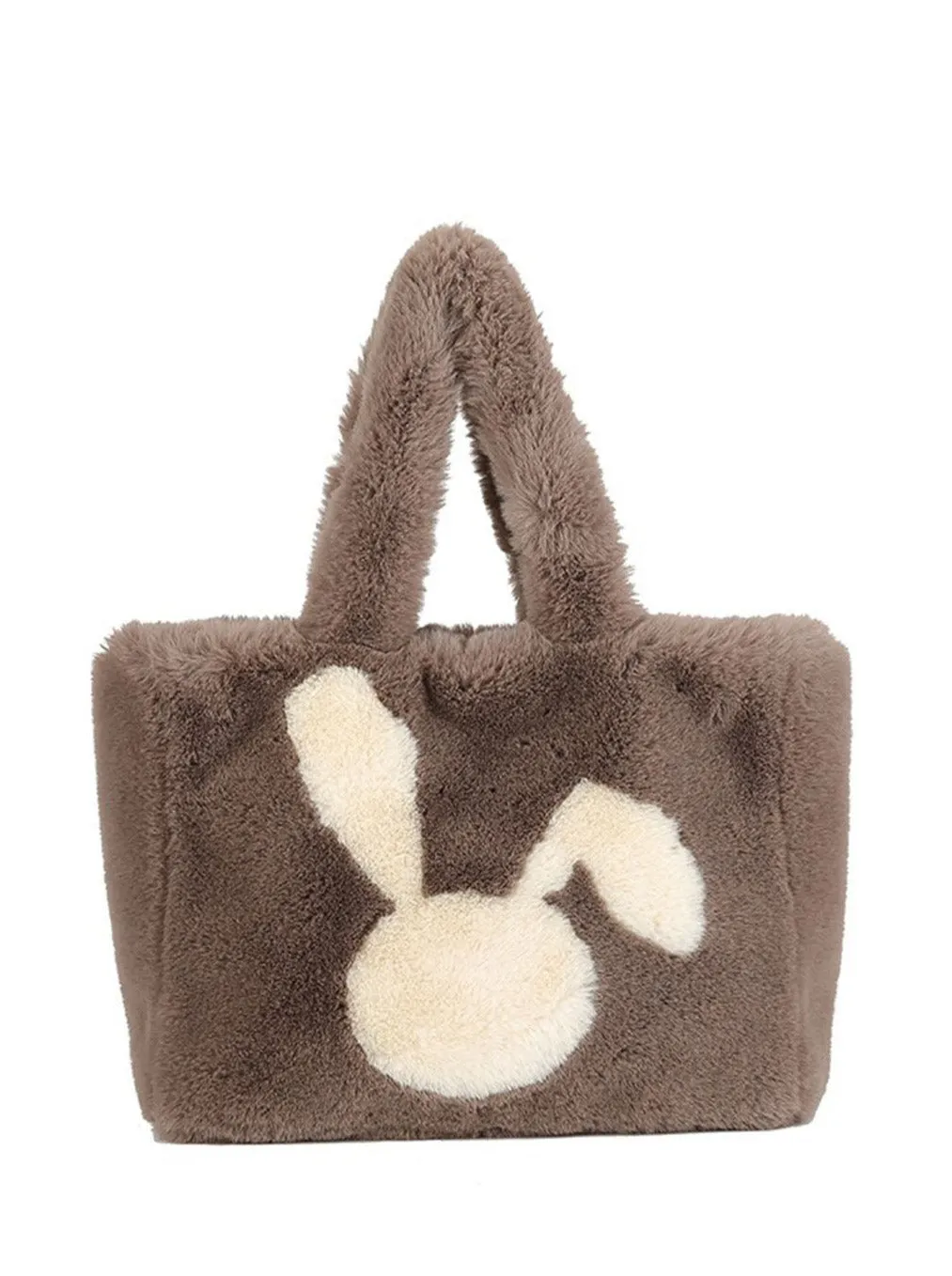 Winter Large Capacity Fluffy Tote Bag Rabbit Print Plush Shoulder Bag