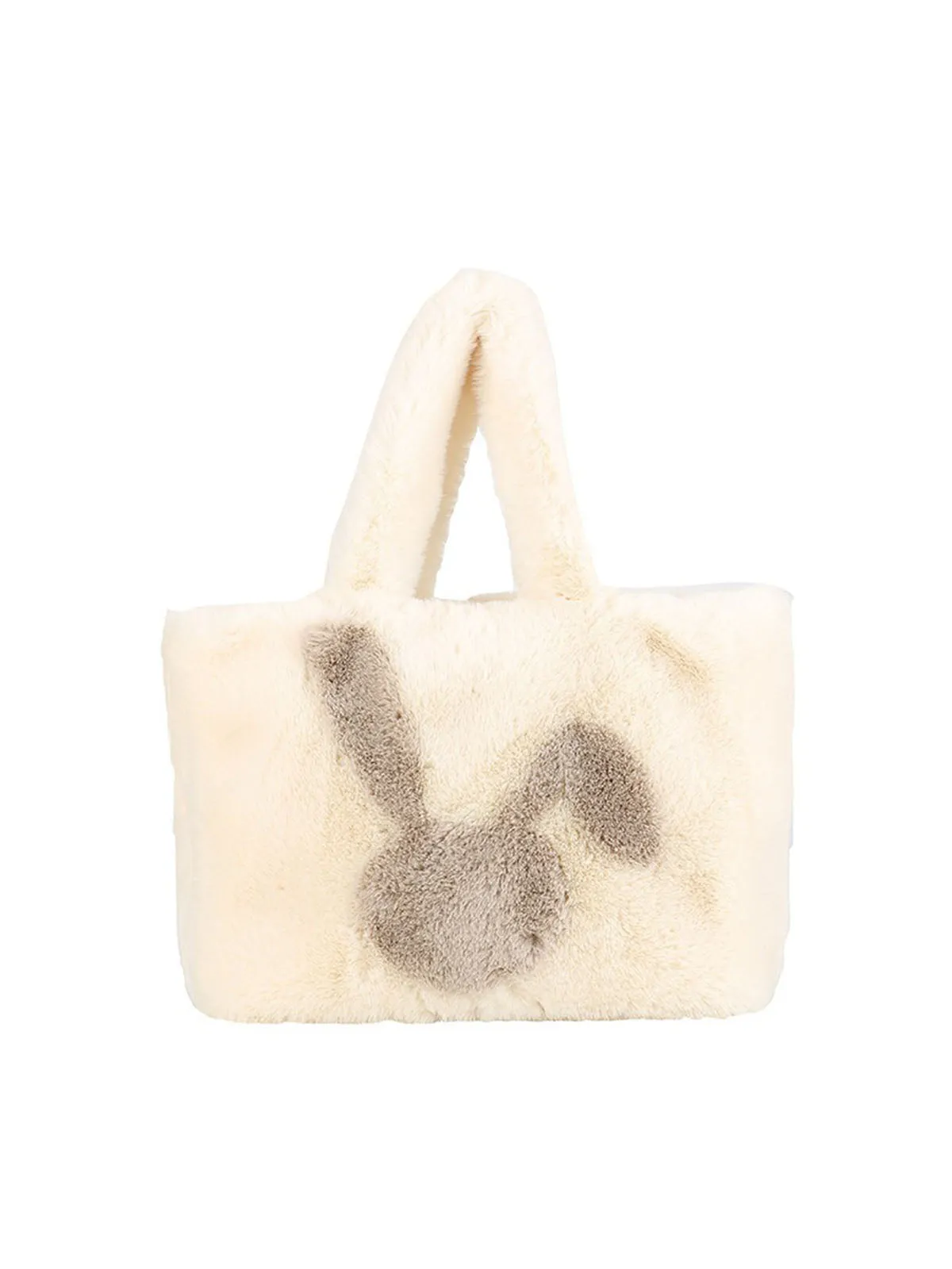 Winter Large Capacity Fluffy Tote Bag Rabbit Print Plush Shoulder Bag
