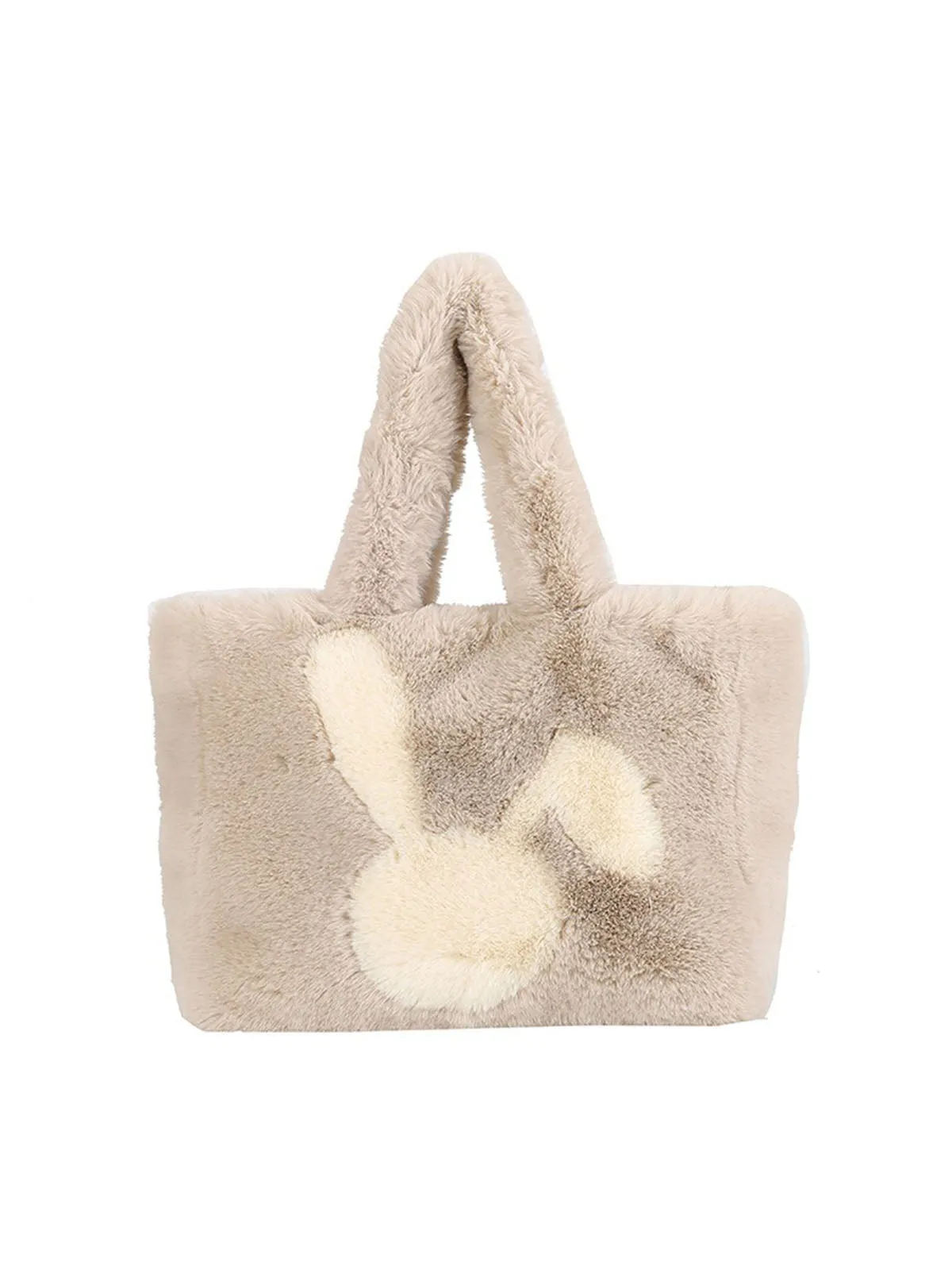 Winter Large Capacity Fluffy Tote Bag Rabbit Print Plush Shoulder Bag